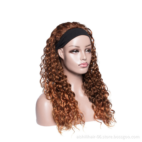 Wholesale headband wigs vendors light brown deep wave headband wigs curly synthetic headband wigs for black women